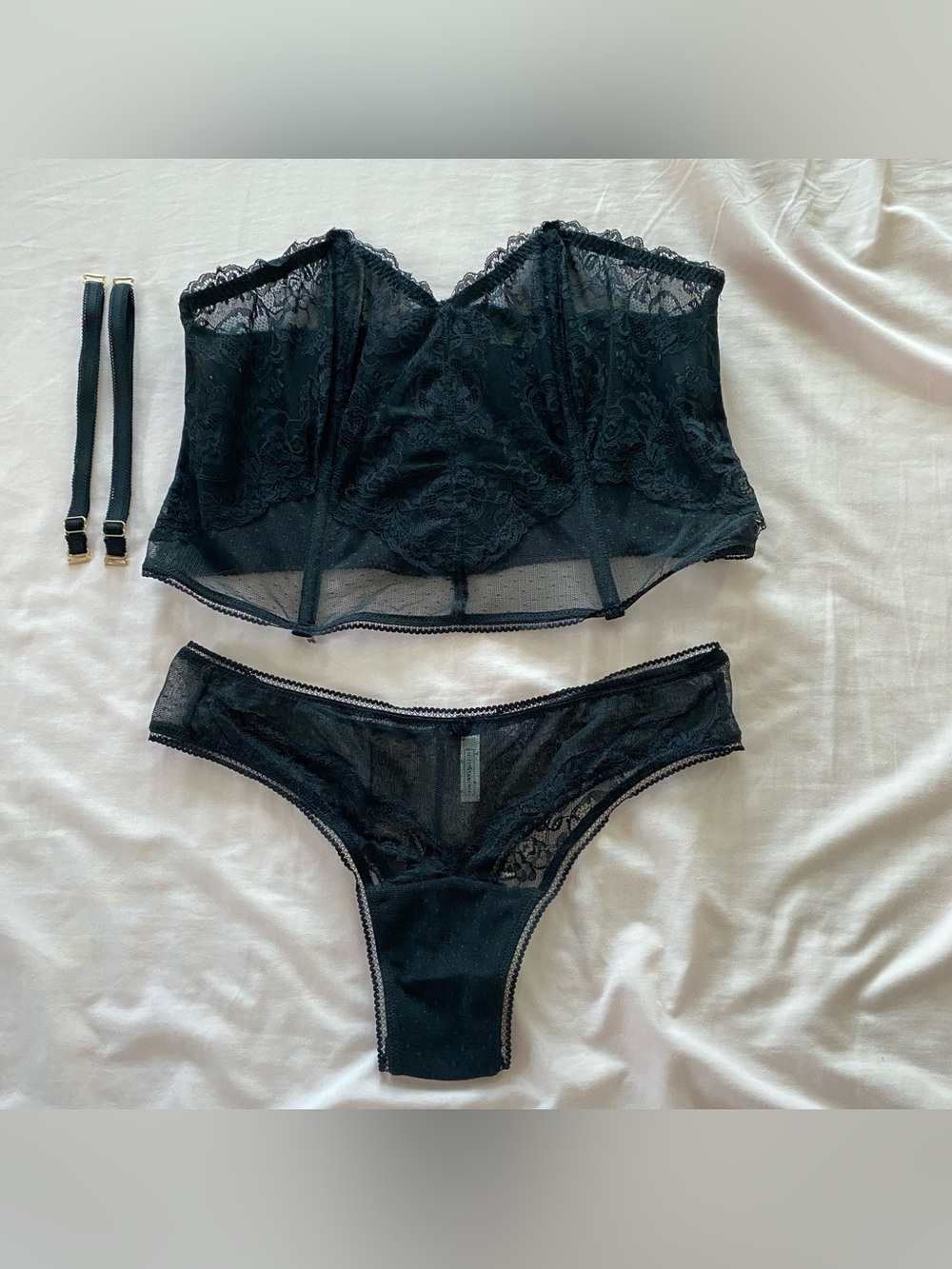NWOT Intimissimi Black Tulle Bustier Corset Top + Brazilian Cheeky Panty Set
